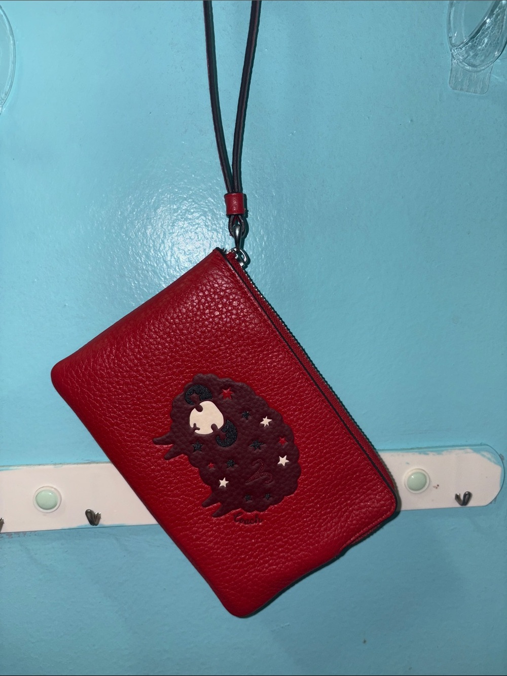 Coach Aries Red Leather Wristlet EUC HTF